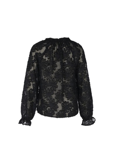 İlkbahar Sonbahar Kadın Gömlek Bluz V Yaka Mizaç Zarif Siyah Dantel Uzun Kollu Bluz Siyah