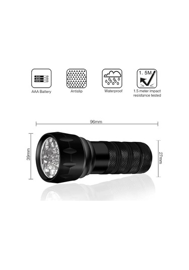 Valkyrie 21 Led 1. Kalite 395nm Güneş Işığı Ultraviyole Uv El Feneri - Blacklight - Çok Amaçlı Siyah