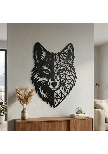 Geometrik Kurt Duvar Tablosu Mdf Lazer Kesim Modern Duvar Süsü Minimal Hayvan Figürlü Dekor