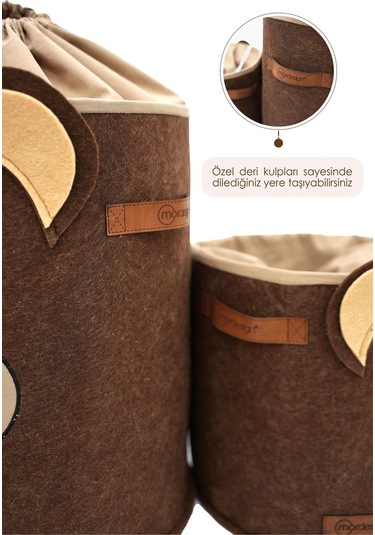 Mordesign 2'li Set, Çocuk Saklama Kutusu,dolap Içi Çamaşır/oyuncak Düzenleyici, Kirli Sepeti, Morbear Serisi Kahverengi 2'li Set