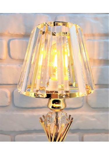 Modern Gold Metal Burgu Kristal Taşlı Kristal Konik Şapka Abajur Gold