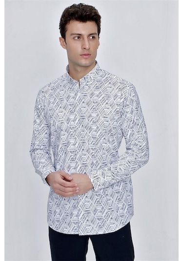 Koyu Lacivert Uzun Kol Baskılı Düğmeli Yaka Cepli Comfort Fit Rahat Kesim Klasik Gömlek 1004225201-koyu Lacivert Koyu Lacivert Koyu Lacivert Uzun Kol Baskılı Düğmeli Yaka Cepli Comfort Fit Rahat Kesim Klasik Gömlek 1004225201-koyu Lacivert Koyu Lacivert