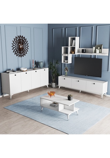 Moxenmobilya Moxen Mtsk1 Mira Tvünitesi-Orta Sehpa Ve Konsol Beyaz Yemek Odası