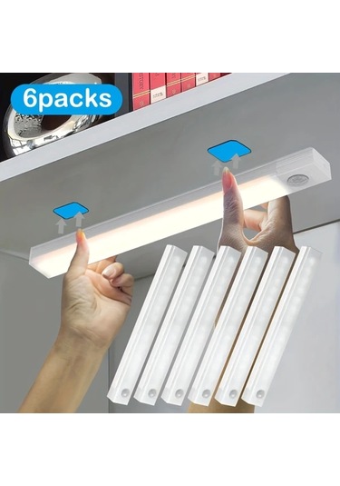 Xuweiwei 6 Paket Beyaz Işık 30.2 Cm Şarj Edilebilir Led Hareket Sensörlü Işıklar Mutfak Dolap Kabin Masa Koridor Kablosuz Manyetik Şerit Işıkları Usb Şarj Pil Gücü Enerji Verimli Ahşap
