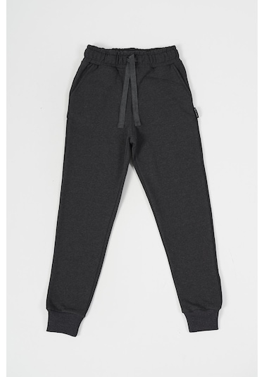 Mmetalic Siyah-antrasit Kalın Pamuklu Beli Ve Paçası Lastikli Cepli 2'li Kız Çocuk Eşofman Altı 001