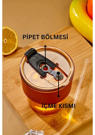 Bardak Şerit Detaylı, Pipetli, Sızdırmaz / Bronz Bronz