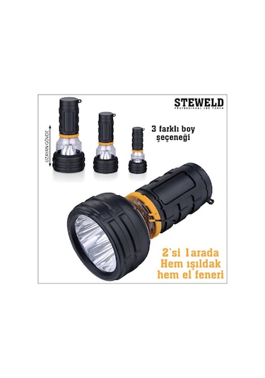 Steweld 986A Çift Fonksiyonlu Led El Feneri Ve Işıldak 88X40Mm Siyah