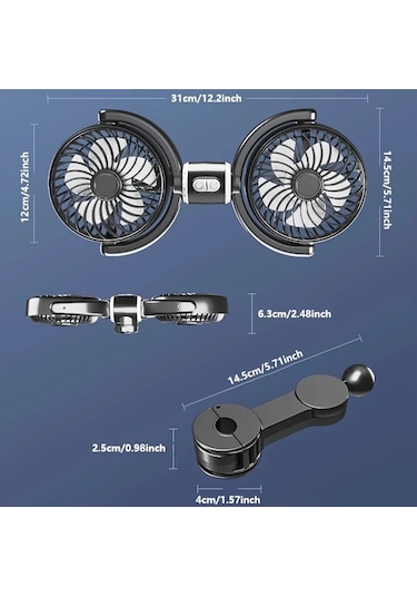 Xuweiwei Siyah Araba Vantilatörü Çift Başlıklı Ayarlanabilir Hızlı Yüksek Hava Akışlı Arka Koltuk Fanı