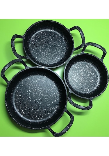 Ultra Lüx 3’lü Set Döküm Siyah Granit Sahan Tava 22cm-20cm-18cm