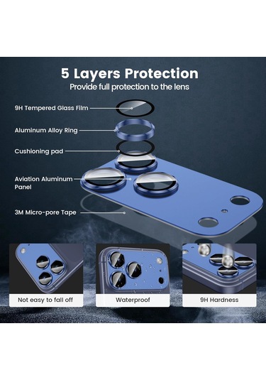 İphone 17 Pro Max Cl-20 Kamera Lens Gövde Koruyucu 9h Sertlik Ultra Hd Temperli Cam Çizilmeye Dayanıklı Koruyucu Gece Çekimi Bozmaz Lacivert