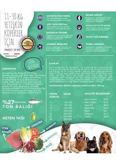 Exclusion Monoprotein Düşük Tahıllı Ton Balıklı ve Narlı Orta Irk Yetişkin Köpek Maması 12 KG