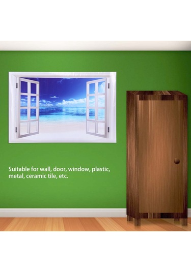 Reedark 3d Deniz Manzaralı Pvc Duvar Sticker, Su Geçirmez Dekoratif Pencere Deseni, 2 Adet Paket 38x58.2 Cm Diğer