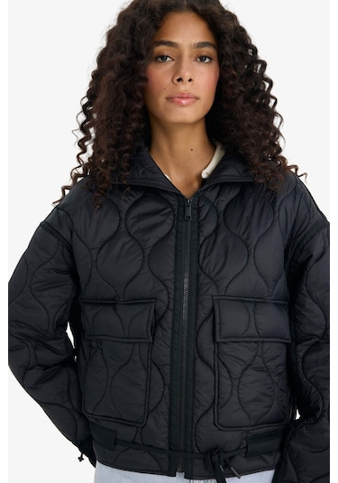 Defacto Su Geçirmez Regular Fit Fermuarlı Kapitoneli Mont E8674ax25aubk27 Siyah