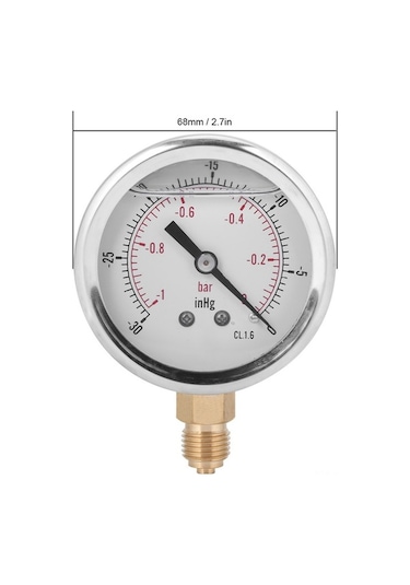 Besthome1 Y60 Radyal Vakum Manometre, -1-0bar, 1/4 Bsp, Petrol-metalurji İçin, Dayanıklı Çelik-bakır