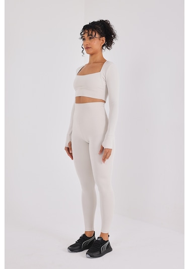 Scorp Eclipse Kadın Yüksek Bel Fitness Spor Tayt Bej STANDART