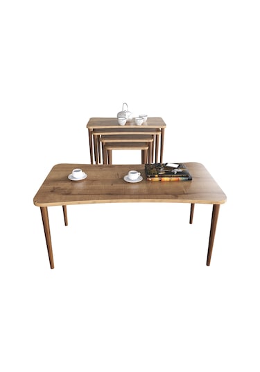 Aleyna 5li Orta Sehpa ve Zigon Sehpa Ahşap Ayaklı Sehpa – Ceviz