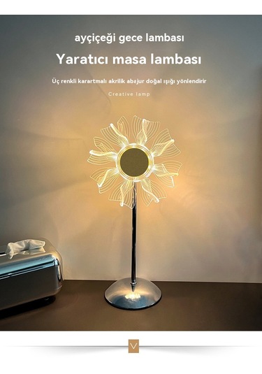 Yaratıcı Ayçiçeği Yatak Odası Atmosferi Masa Lambası-yel Değirmen Gümüş
