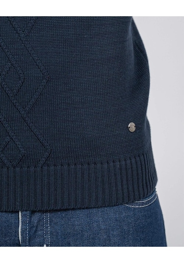 Erkek Tam Boğazlı Örgü Desenli Slim Fit Kazak Ncs Jeans 3659-Lacivert