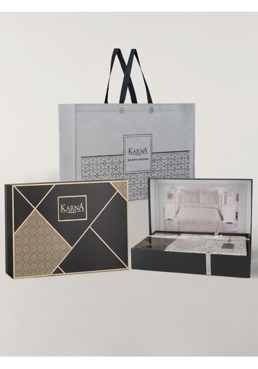 Jakarlı Grena Yatak Örtüsü Seti Krem