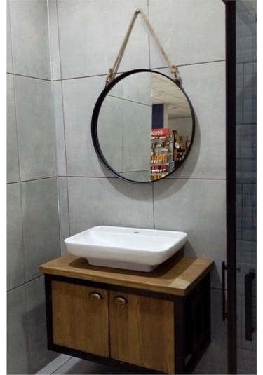 Lama Metal Dekoratif Lavabo Üstü Duvar Aynası Siyah