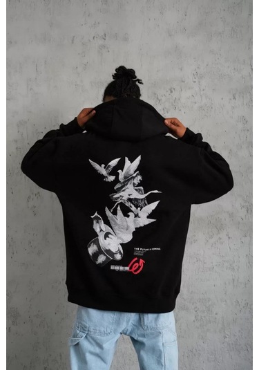 Unisex 2ip Şardonlu Bunny Baskılı Kahverengi Oversize Sweatshirt Kahverengibunny