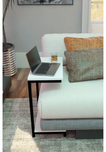 Steel Design Modern Yan Sehpa Alt Raflı Servis Sehpası C Sehpa