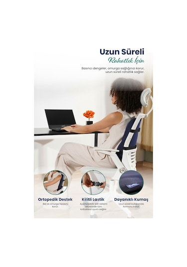 Anatomik Ortopedik Visco Bel Destek Yastığı Kilitli Sabitleme Lastiği, Ofis, Araba Lacivert