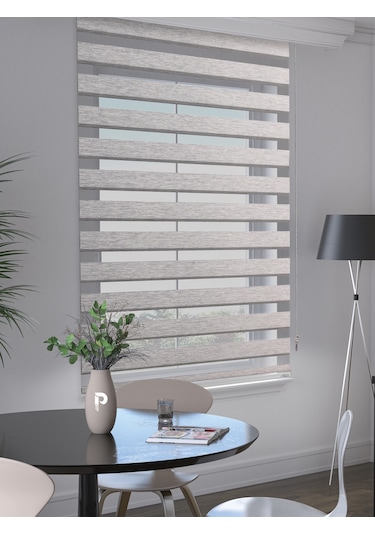 Br Perle Açık Gri Renk Bambu Stor Zebra Perde Yüksek Kalite Alüminyum Kasa Açık Gri