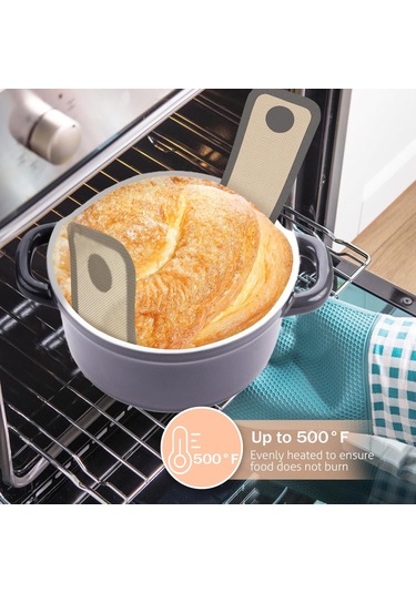 Tenfowee Dutch Oven İçin Gıda Grubu Silikon Fırın Matları, Uzun Kollü, Yeniden Kullanılabilir, Hamur Taşıma Kolay, Parchment Kağıdı Gereksinimi Yok Gri
