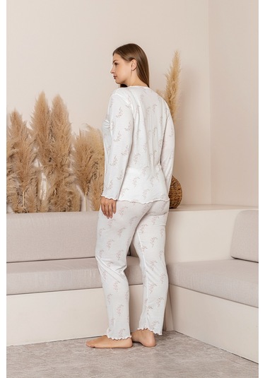 Uzun Kollu Büyük Beden Kadın Pijama Takımı- Çiçek Desenli Pijama - Pinterest Basic Kadın Pijama Pembe