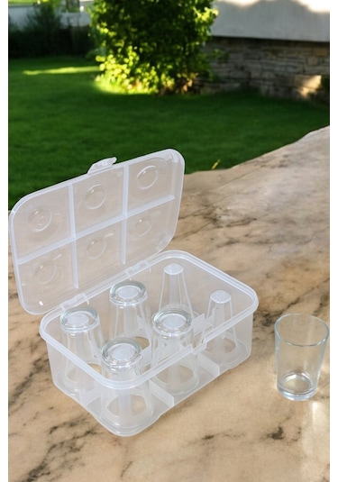 İronika Şeffaf Su Bardağı Taşıma Kutusu 6 Bardaklı Kırılmayı Önleyici Esnek Plastik Piknik Kutusu Şeffaf Gri