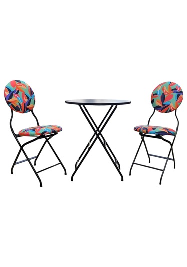 Katlanabilir Renkli Yapraklı Metal Masa Ve Sandalye Takımı - 2 Sa