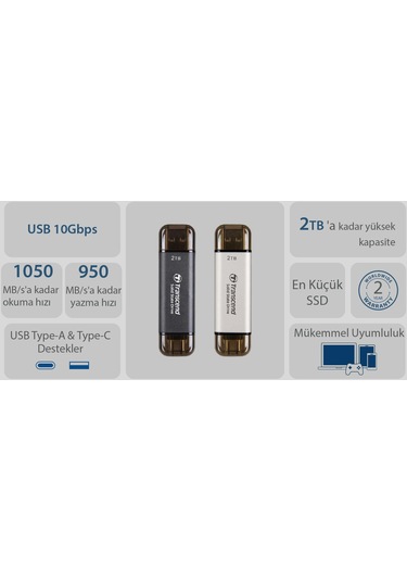 Transcend TS2TESD310C 2 TB External SSD ESD310C USB 10Gbps  Type C/A Taşınabilir Disk