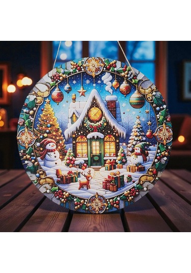 Kardan Adamlı Yeni Yıl Evi Kapı Ve Duvar Süsü 30x30