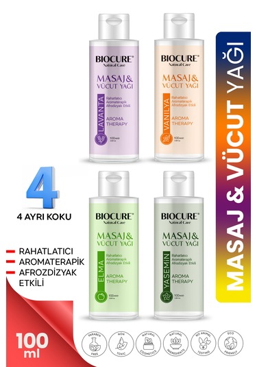 Biocure Elma + Lavanta + Vanilya + Yasmin Özlü Masaj ve Vücut Bakım Yağı 4 x 100 ML