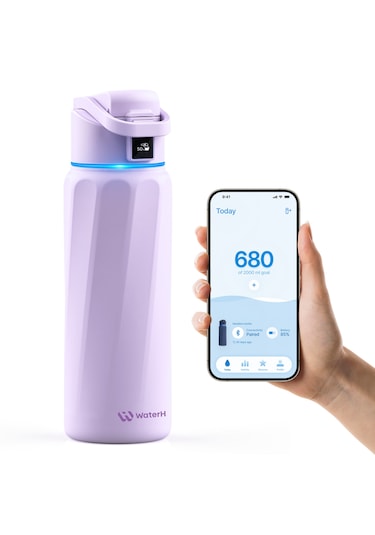 Waterh Boost Akıllı Termos Hidrasyon Takibi Yapan, Yalıtımlı 0,71l / 24oz Akıllı Şişe Mor