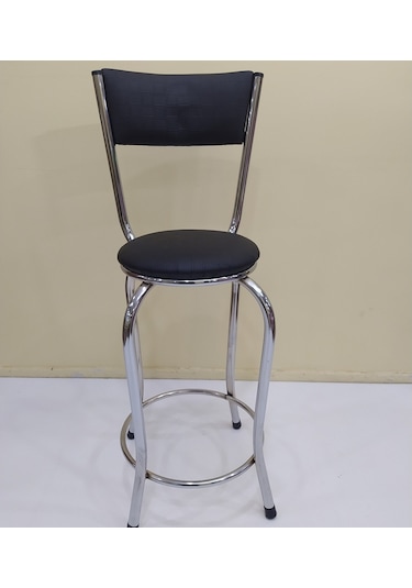 Sandalye Bar Tipi Yüksek Model Siyah 4 Adet Metal Çelik Nikelaj S