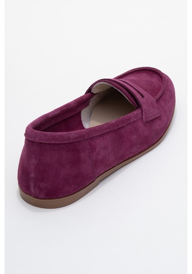 F02 Mor Süet Hakiki Deri Kadın Loafer Ayakkabı Mor