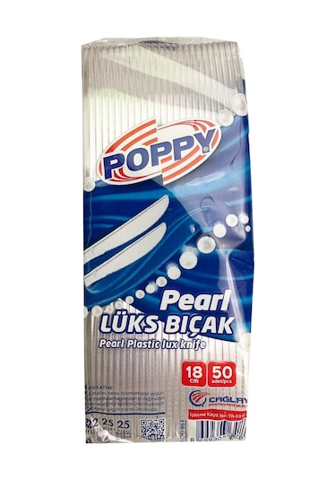Poppy Plastik Tek Kullanımlık Lüks Bıçak - 18 Cm. - 3.40 Gram - Şeffaf - 50 Adetlik Paket Şeffaf
