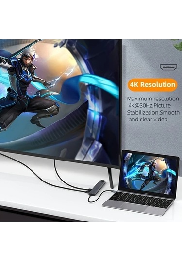 Fastbuy Dream011 Alüminyum Alaşım 8i 1 Arada Usb C Hub, Tip Cden 4k Hd Tv Adaptörü, Rj45 Okuyucu, Hızlı Şarj Cihazı