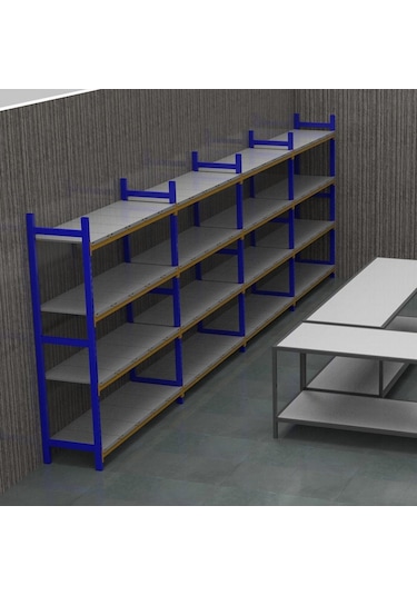 4 Katlı Duble Depo Rafı - 300-350 Kg Taşıma Kapasiteli Hafif Rack Raf Galvaniz