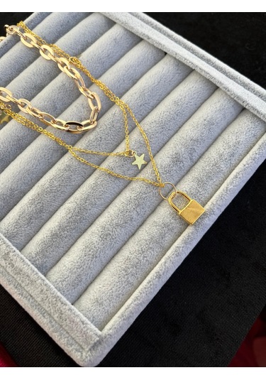 Gold Renk Kilit Katmanlı Kolye Gerdanlık Kolye Kadınlar İçin Katlı Kolye Gold