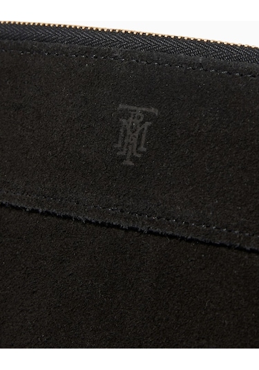 Montroi Medium Pouch In Suede Siyah Şık Süet Clutch