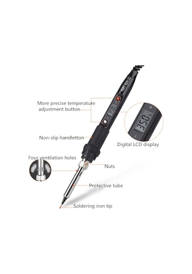 Sones 908s 80w Lcd Termostat Lehimleme Demiri Sabit Sıcaklık Lehimleme Demiri, Fiş Tipi: Ab Fişi Siyah