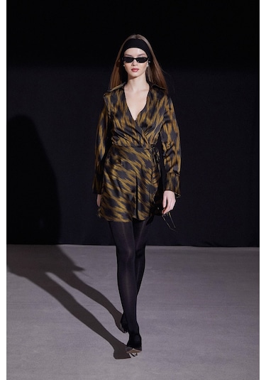 Rambi Bağlamalı Kruvaze Elbise Siyah Siyah