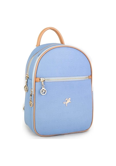 Nas Bag Kadın Sırt Çantası Mavi Camel Gofraj Çok Renkli