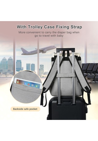 Maiyame Erkek-kadın Kullanıma Uygun Isı Yalıtımlı Biberon Cebi İle Çekirdek Çanta, Su Geçirmez Nilon Malzeme, Bebek Arabasına Takılabilir, Gri Gri