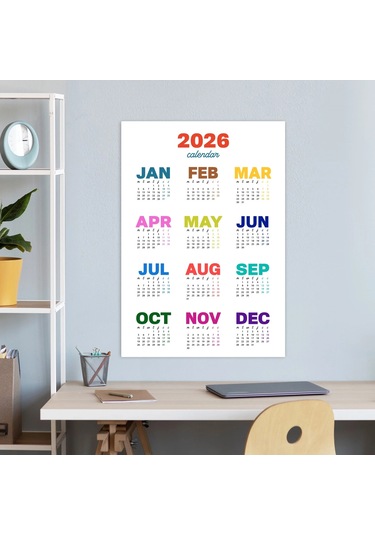 2027 Rengarenk Duvar Takvimi Canlı Renkli Modern Yıllık Takvim