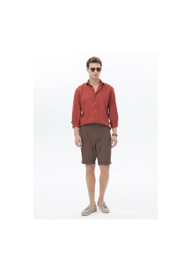 Kip Kahverengi Dokuma Casual Bermuda Çok Renkli