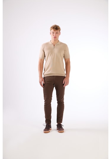 Dufy Bej Örgü Erkek Triko - Slim Fit Bej